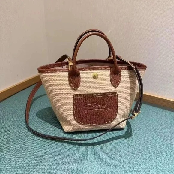 Meet the Posher Handbags - Longchamp Beige and Brown Woven small bag